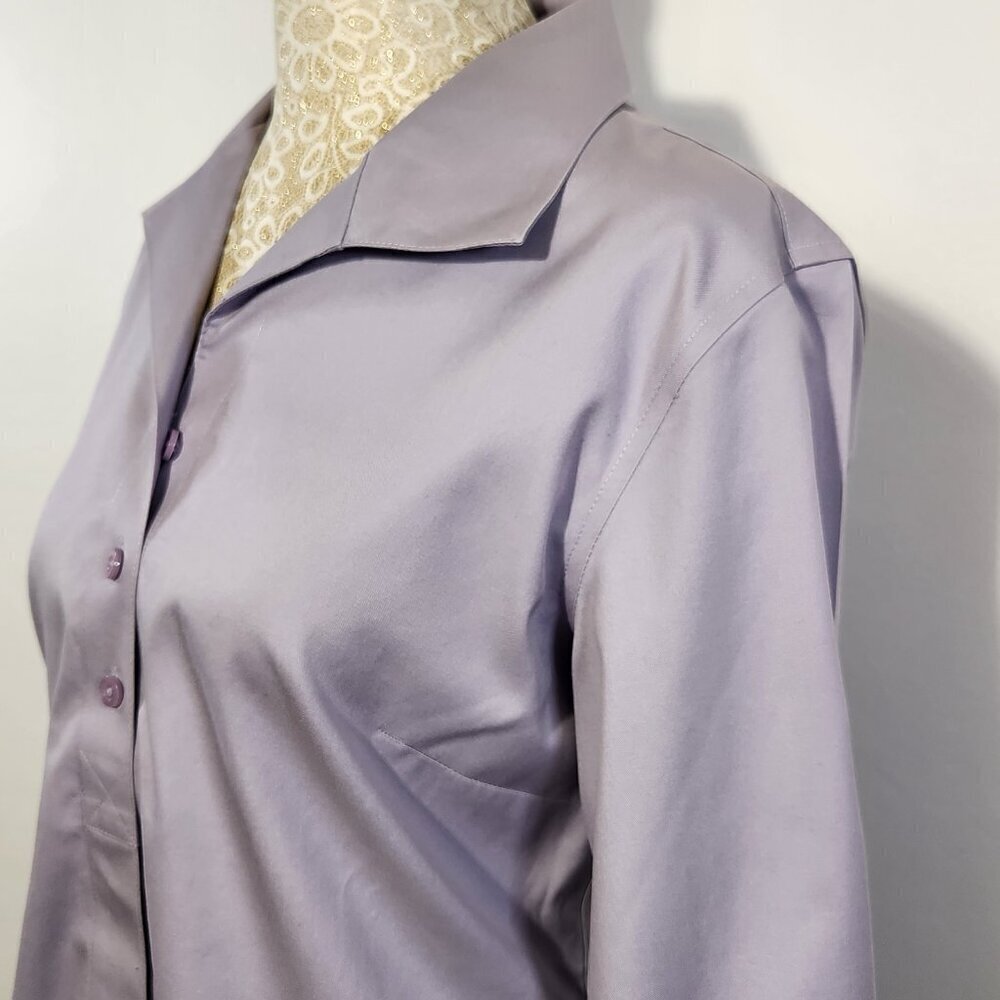 Chico's Women's Size 0/4-6 Lavender Non Iron Stretch 3/4 Sleeve Button Up Shirt - Picture 8 of 15